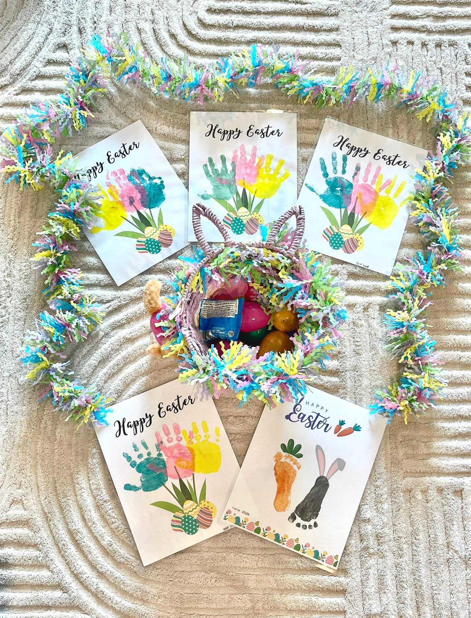 Handprint Easter cards made by the children